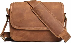 Vintage Genuine Leather Crossbody Bag with Zipper,Shoulder Bag Messenger Bag with Adjustable Strape for Men & Women