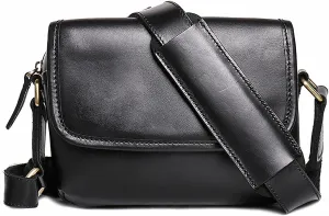 Vintage Genuine Leather Crossbody Bag with Zipper,Shoulder Bag Messenger Bag with Adjustable Strape for Men & Women