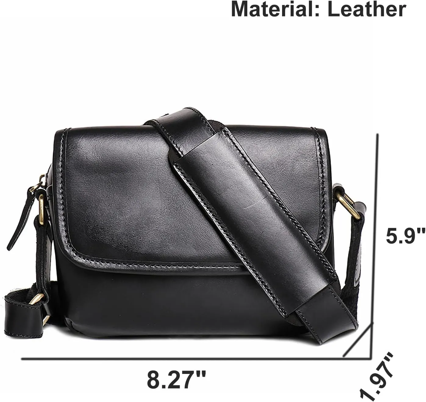Vintage Genuine Leather Crossbody Bag with Zipper,Shoulder Bag Messenger Bag with Adjustable Strape for Men & Women