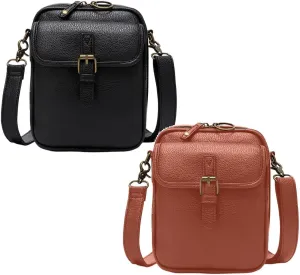 Vintage Mini Messenger Bag, Leather Small Purse Crossbody Shoulder Bag for Women Men. Perfect for Working, Travel Occasions