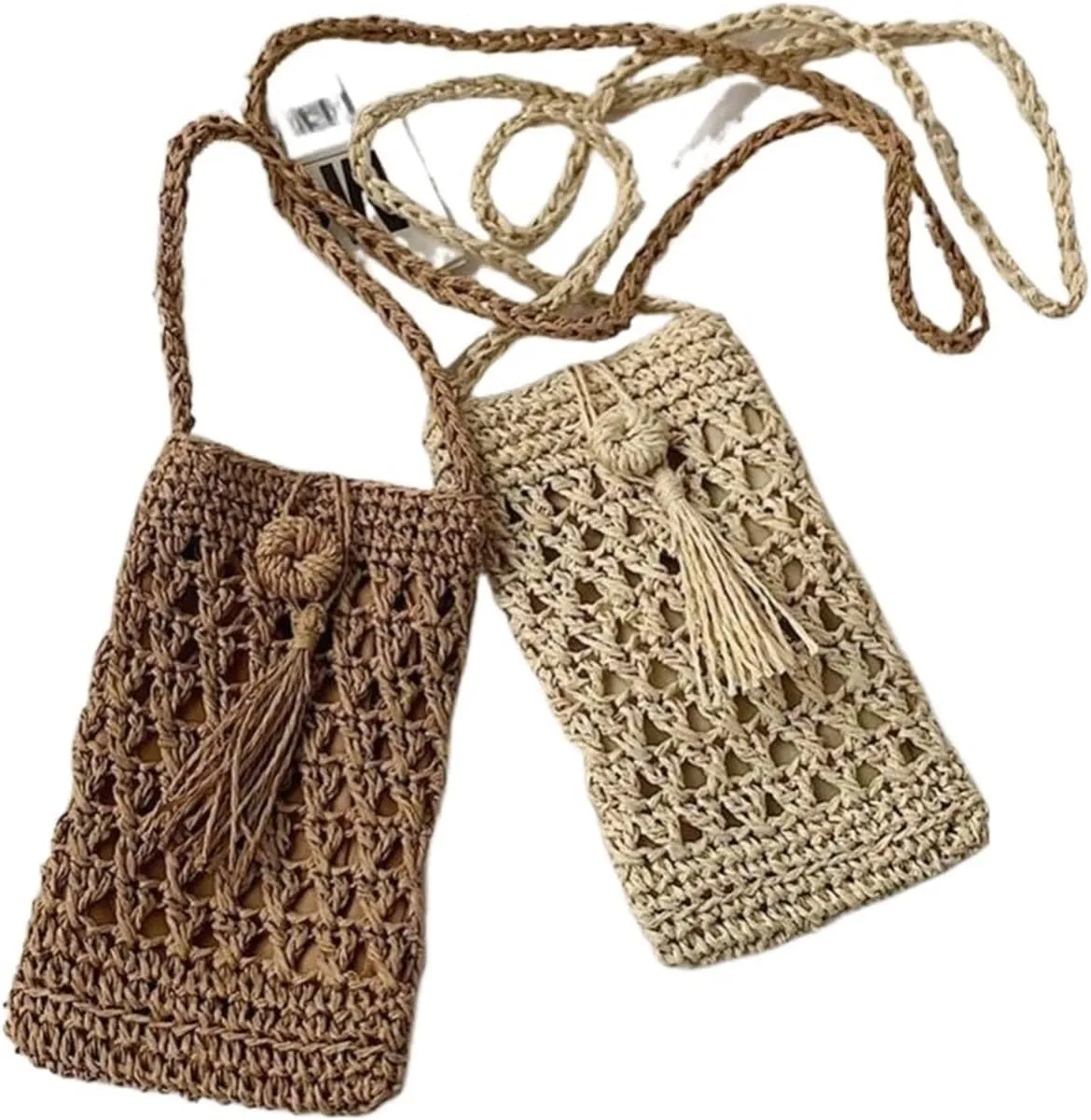 Vintage Straw Woven Crossbody Phone Bag Women Casual Travel Small Purse