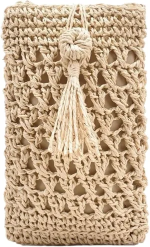 Vintage Straw Woven Crossbody Phone Bag Women Casual Travel Small Purse