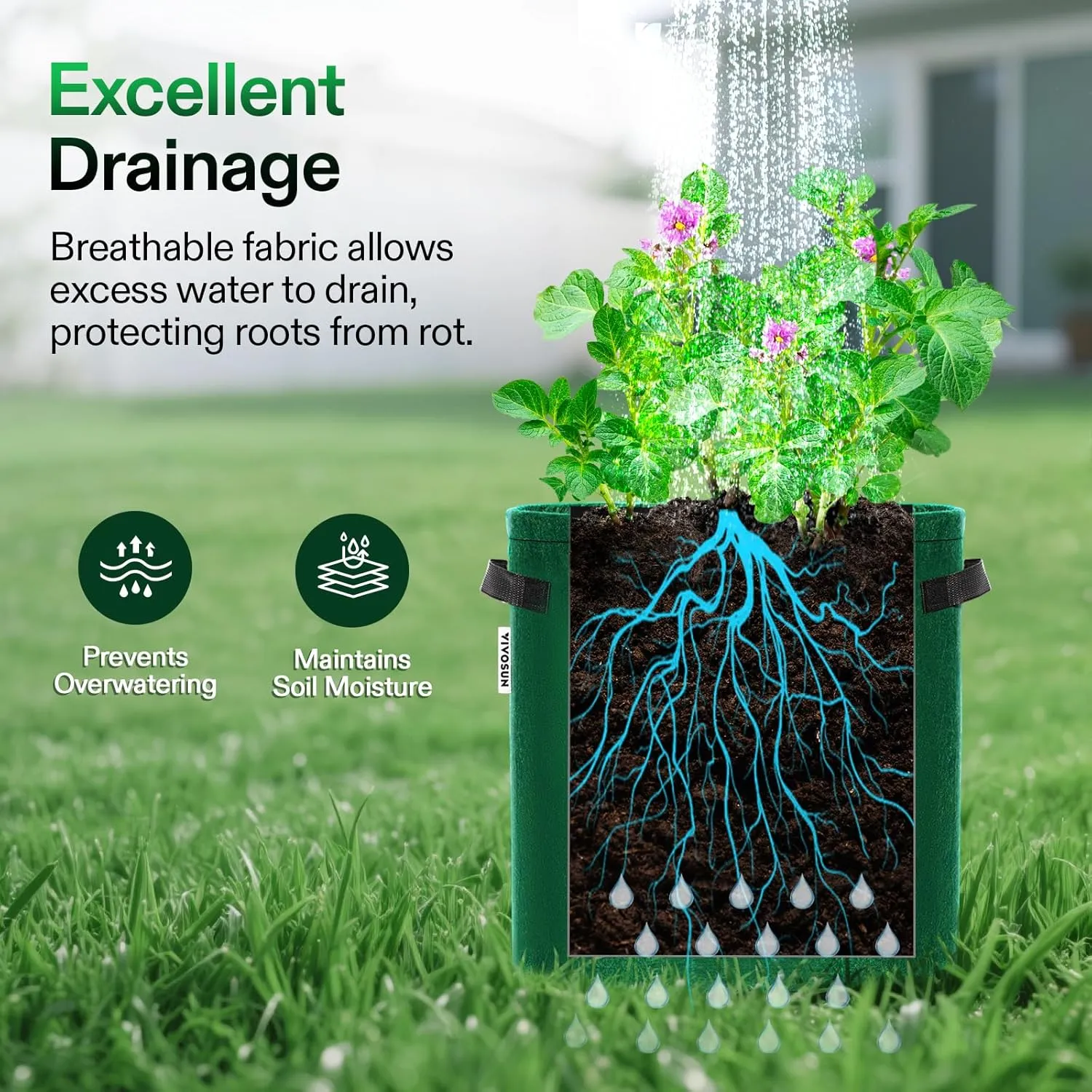 VIVOSUN 5-Pack 7 Gallon Potato Grow Bags for Growing Potatoes, Fabric Potato Pots with Handle and Roll-up Window, Potato Growing Containers Potato Planter Potato Planter for Growing Potatoes, Green