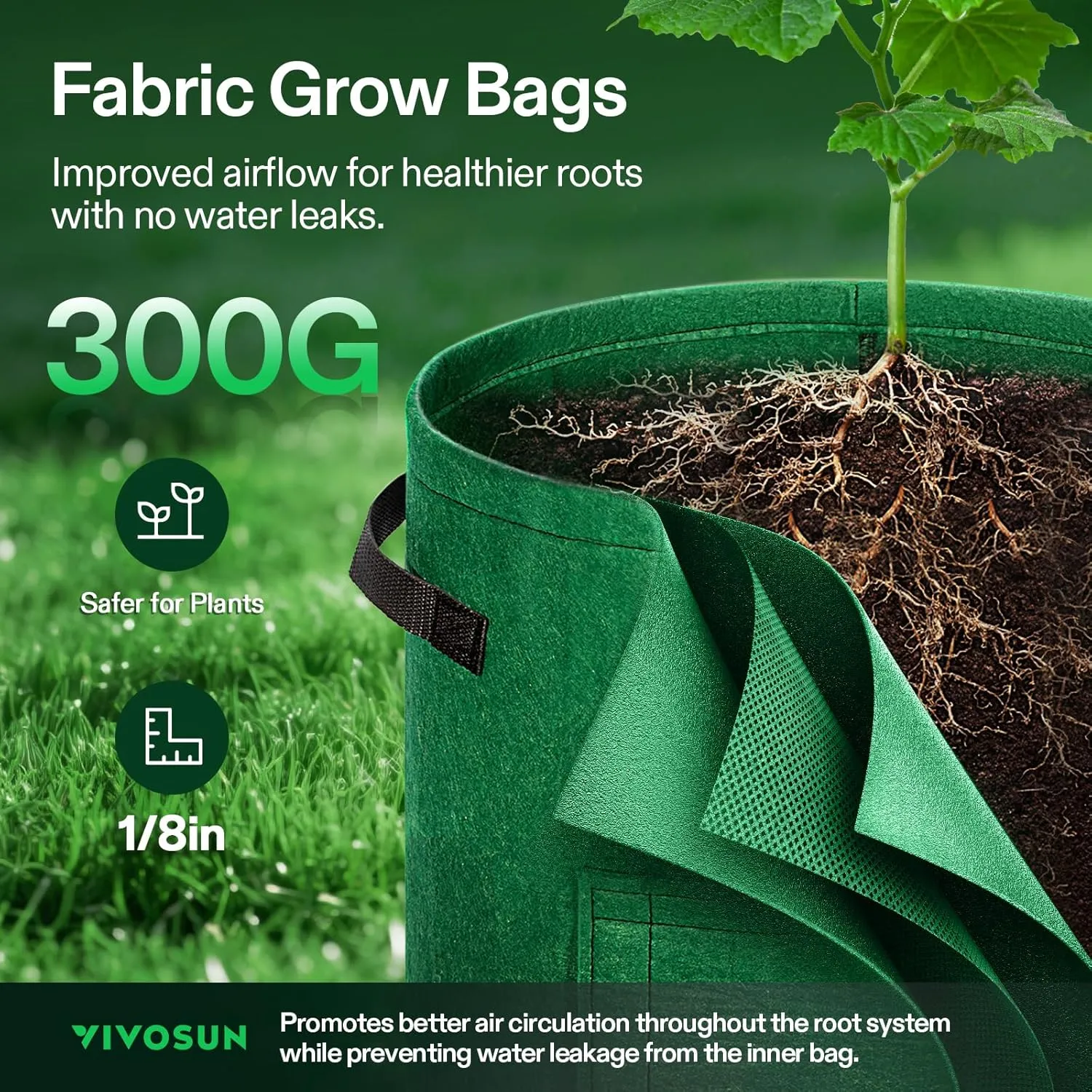 VIVOSUN 5-Pack 7 Gallon Potato Grow Bags for Growing Potatoes, Fabric Potato Pots with Handle and Roll-up Window, Potato Growing Containers Potato Planter Potato Planter for Growing Potatoes, Green