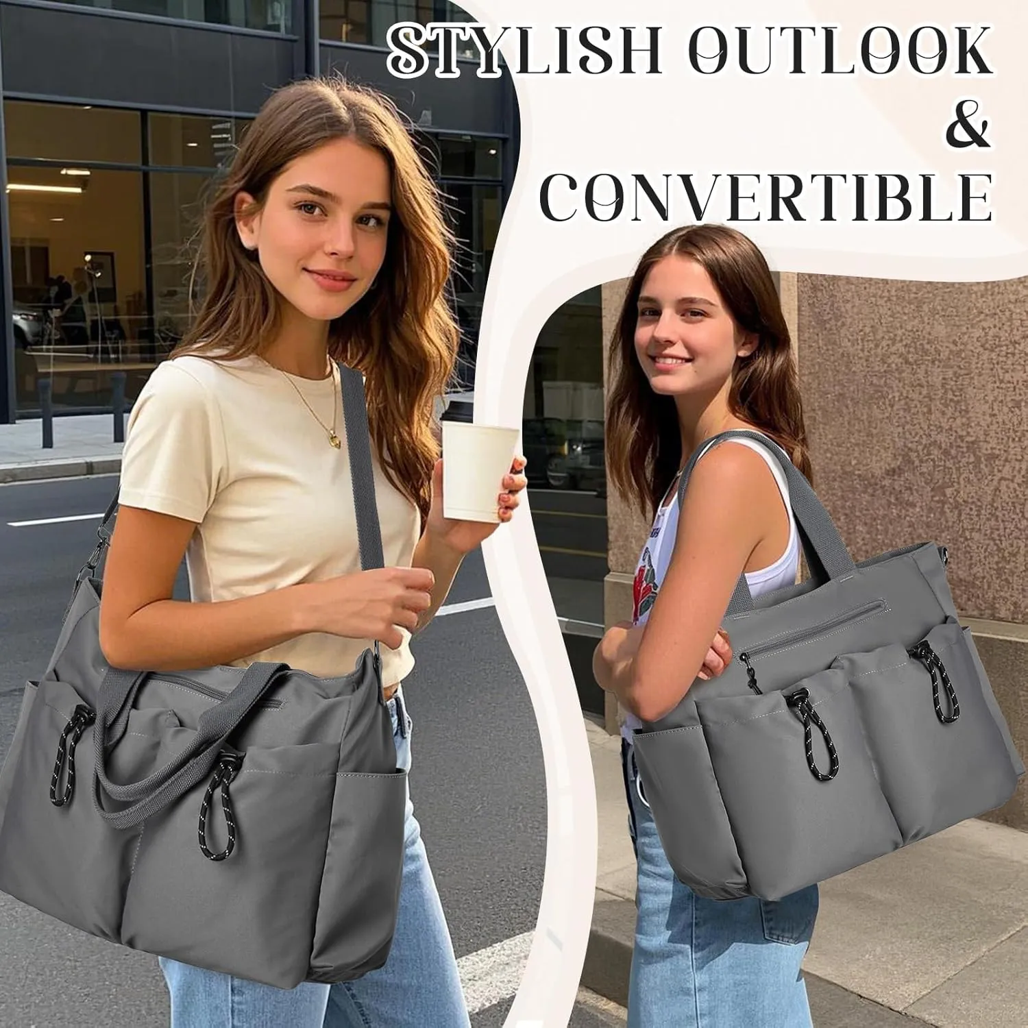 VX VONXURY Tote Bag for Women - Multi Pocket Crossbody Work Handbag for Travel, Daily Use and Gym