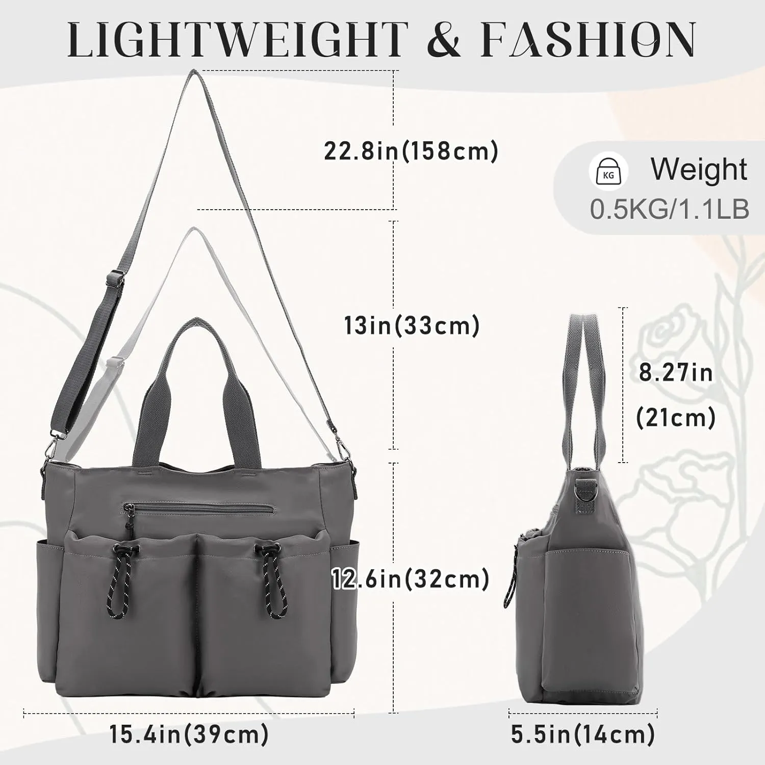 VX VONXURY Tote Bag for Women - Multi Pocket Crossbody Work Handbag for Travel, Daily Use and Gym