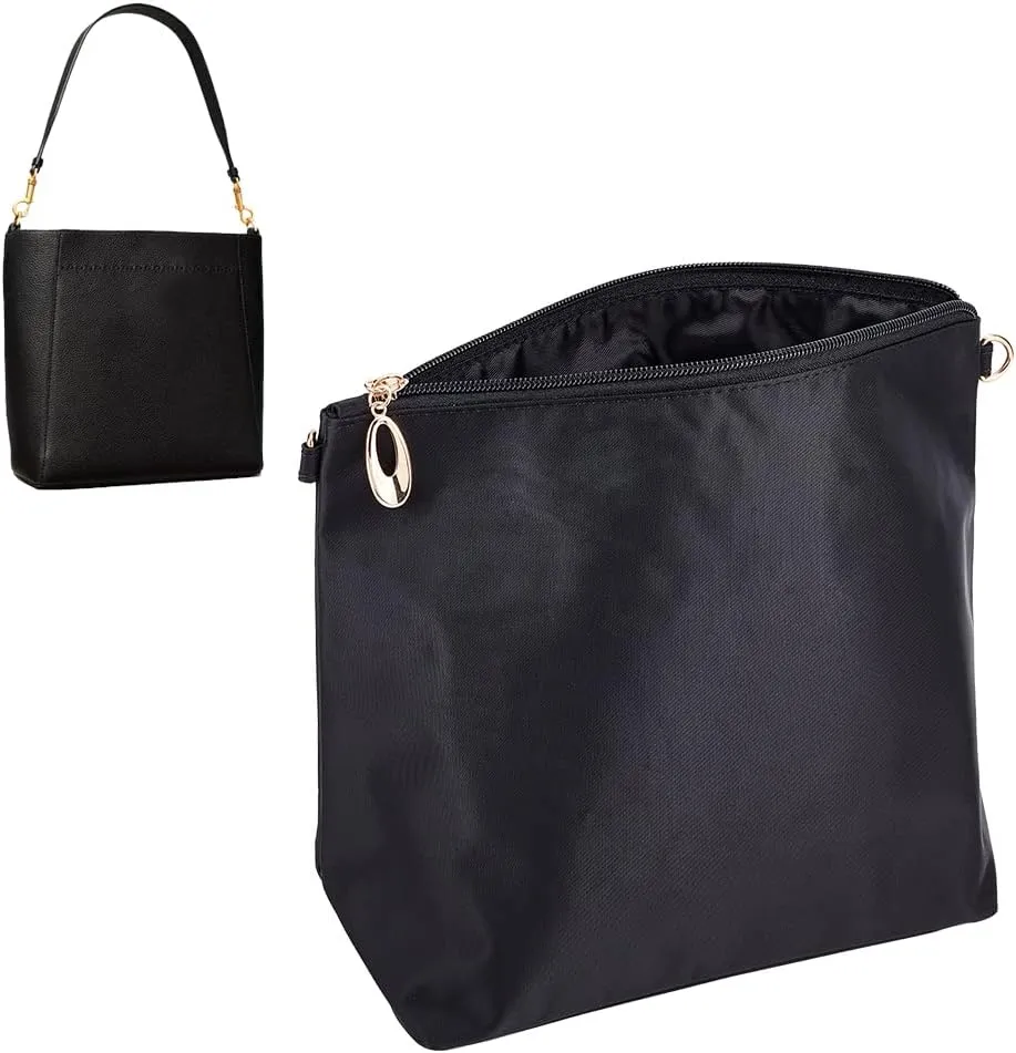 WADORN Purse Bag Organizer Insert, Nylon Handbag Organizer with Multi Pockets, Zipper Inner Pocket Divider, 5.4x7.4 Inch, Black