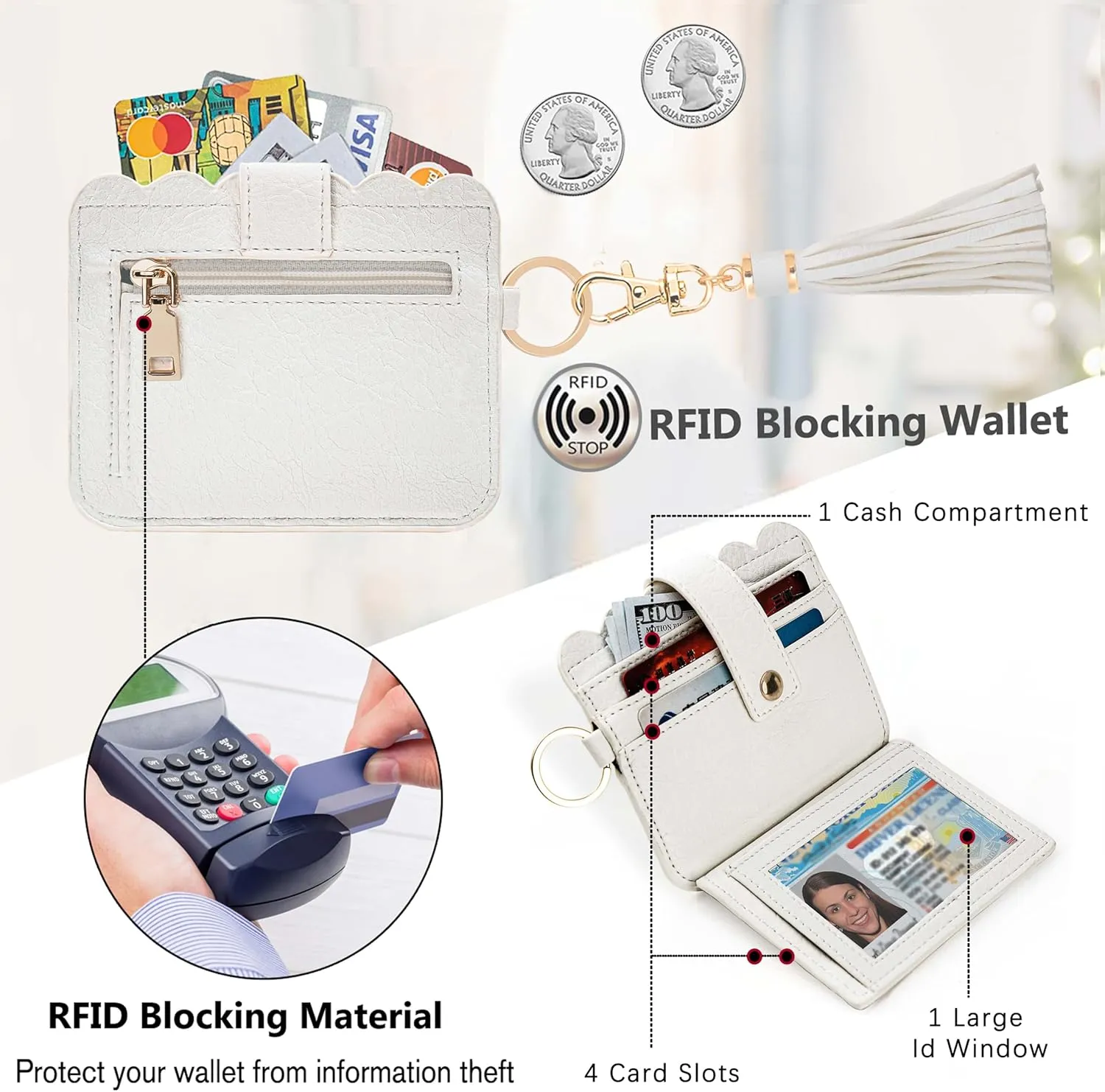 Wallet Keychain Wristlet for Women RFID Card Holder Keychain Key Chain Wallet Key Ring with Wrist Wallet for Women