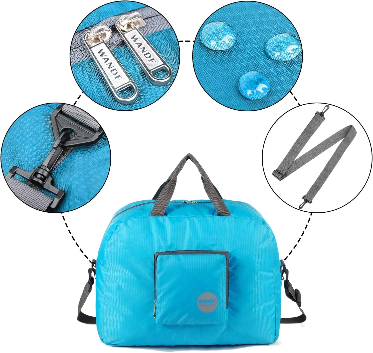WANDF Foldable Travel Duffel Bag Luggage Sports Gym Water Resistant Nylon