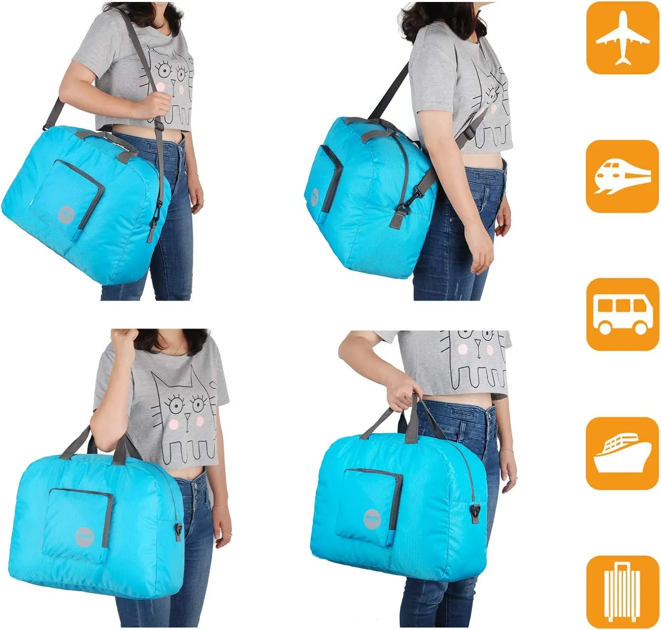 WANDF Foldable Travel Duffel Bag Luggage Sports Gym Water Resistant Nylon