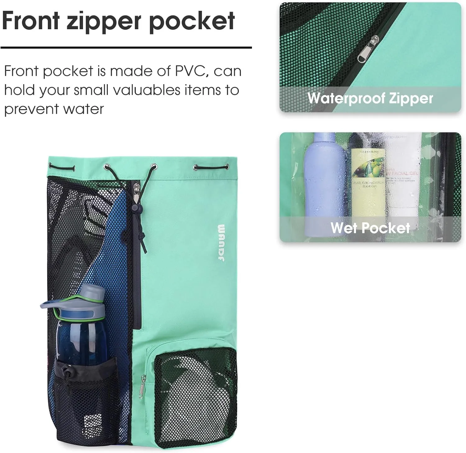 WANDF Swim Bag Mesh Drawstring Backpack with Wet Pocket for Swimming, Gym, and Workout Gear