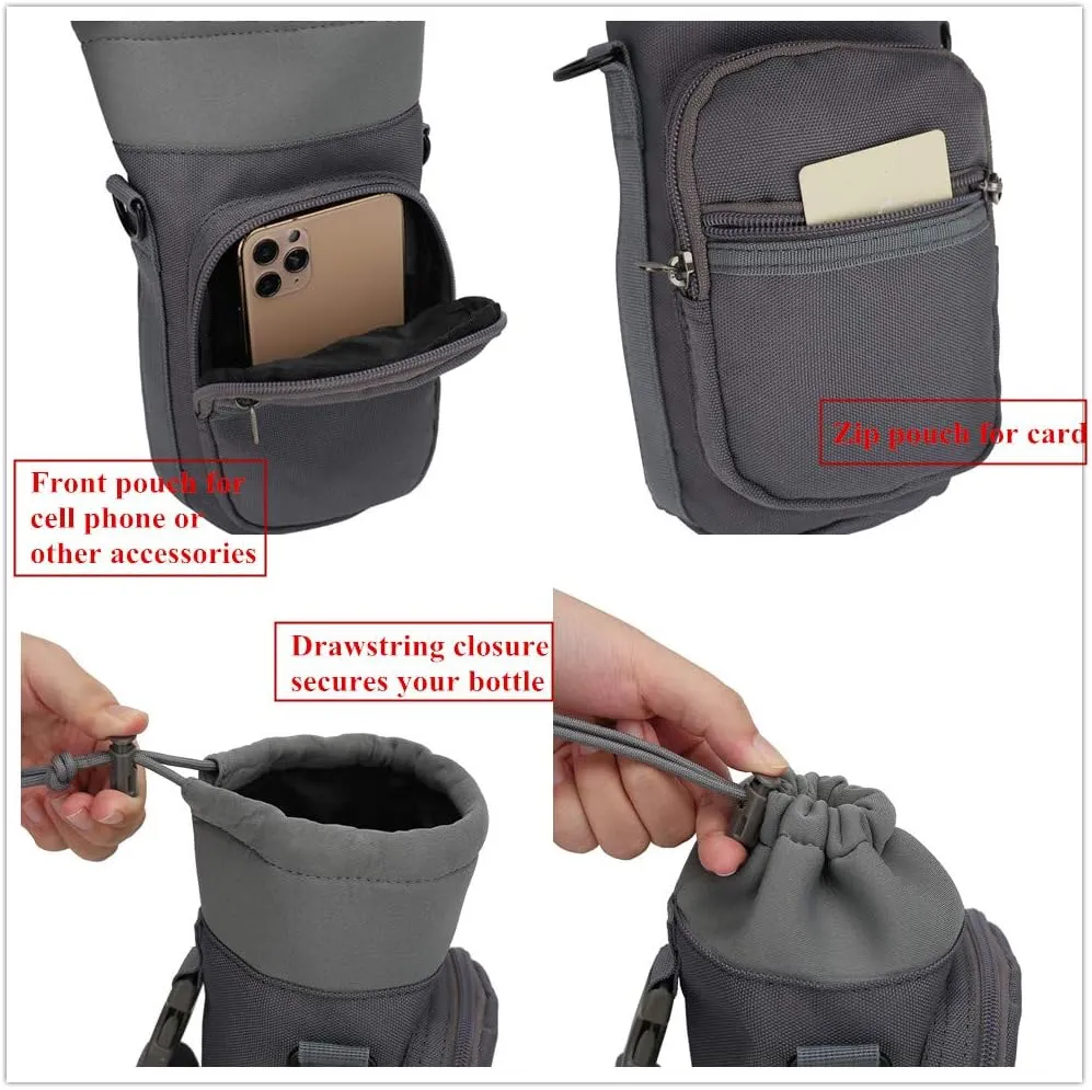 Water Bottle Pouch Multi-Purpose Hydration Waist Carrier Bag with Detachable Handle Strap &Shoulder Strap