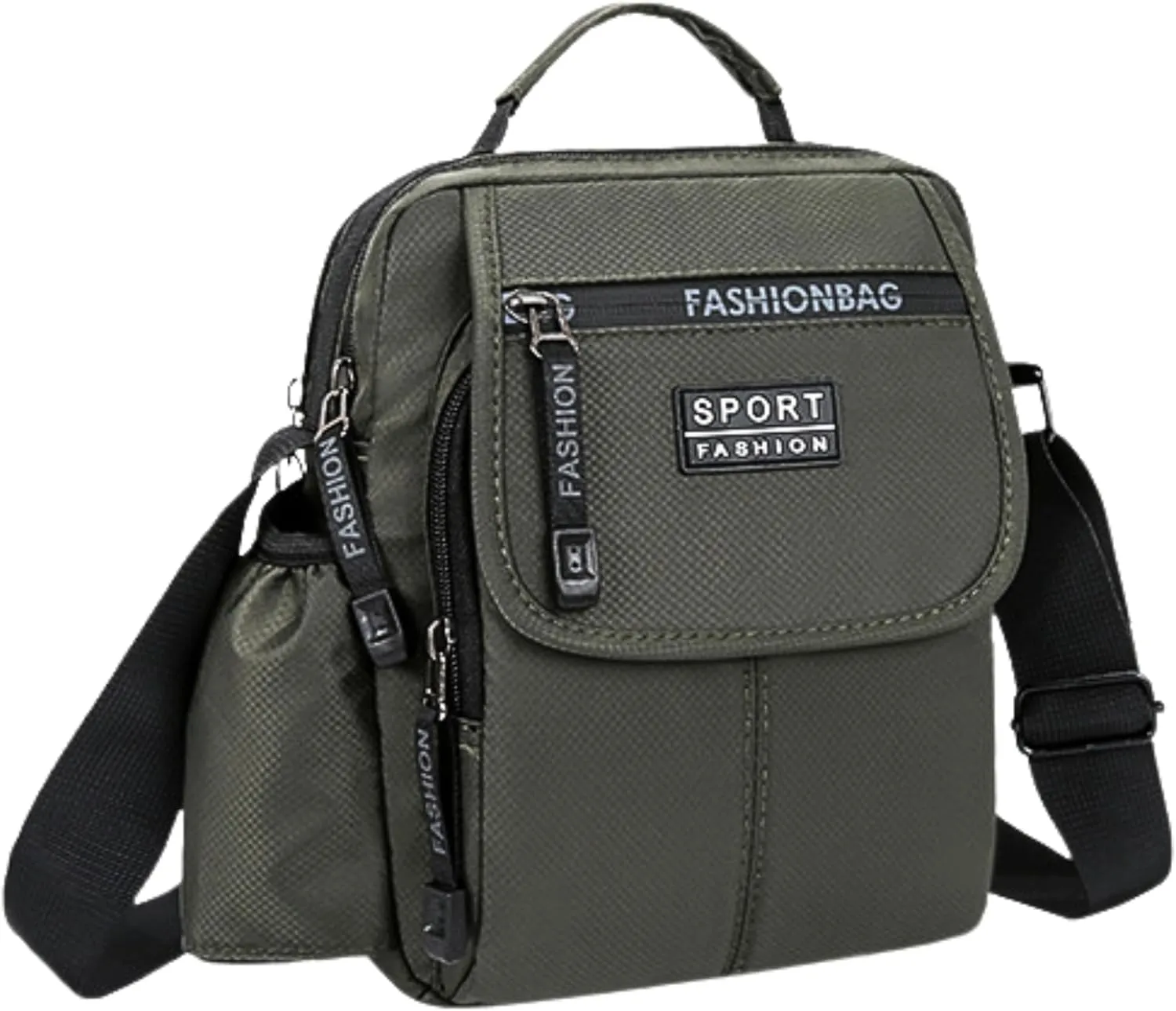 Water Repellent Crossbody Sling Messenger Bags Water Bottle Holder Key Ring Strap, Lightweight Business Shoulder Bags