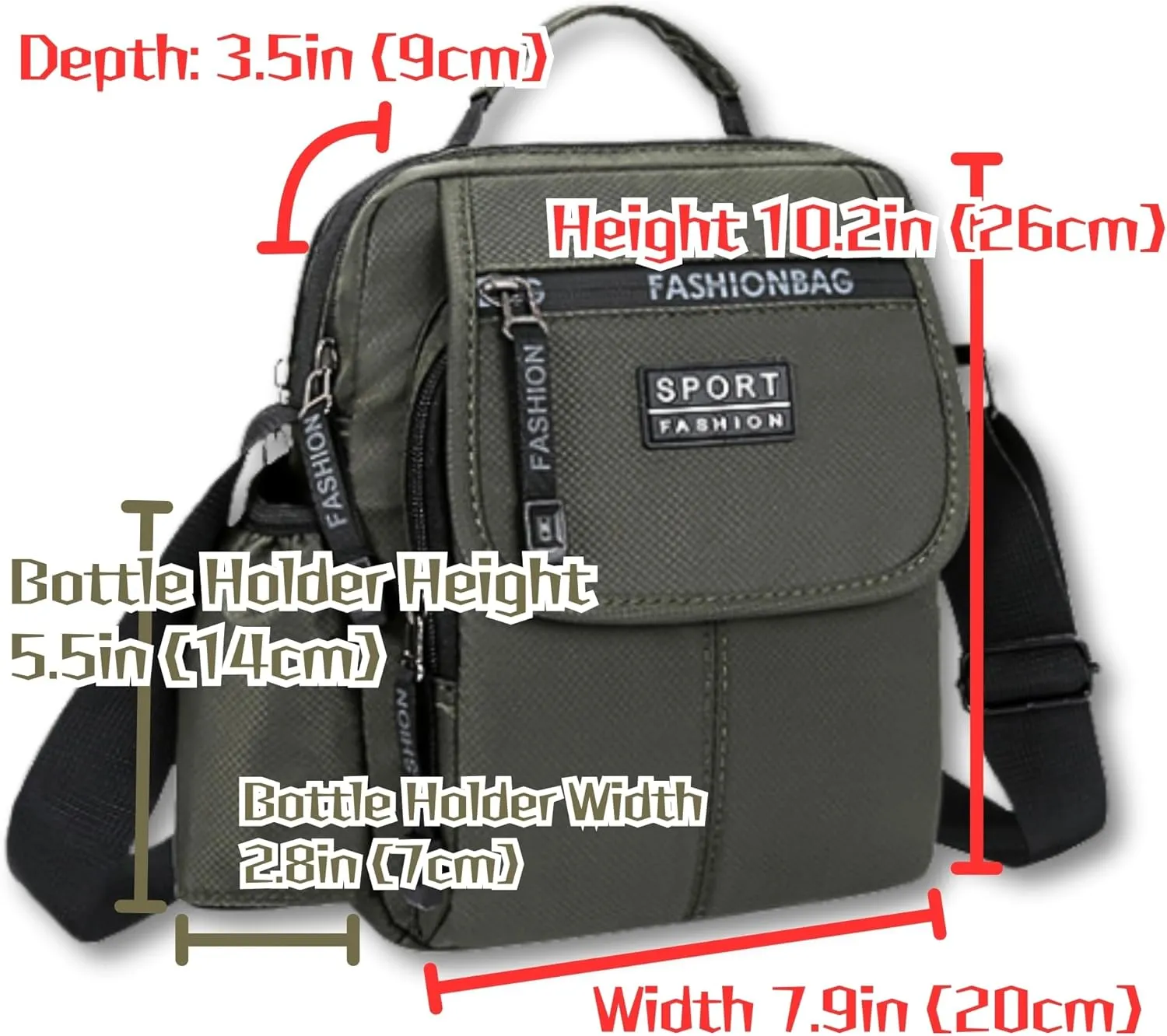Water Repellent Crossbody Sling Messenger Bags Water Bottle Holder Key Ring Strap, Lightweight Business Shoulder Bags