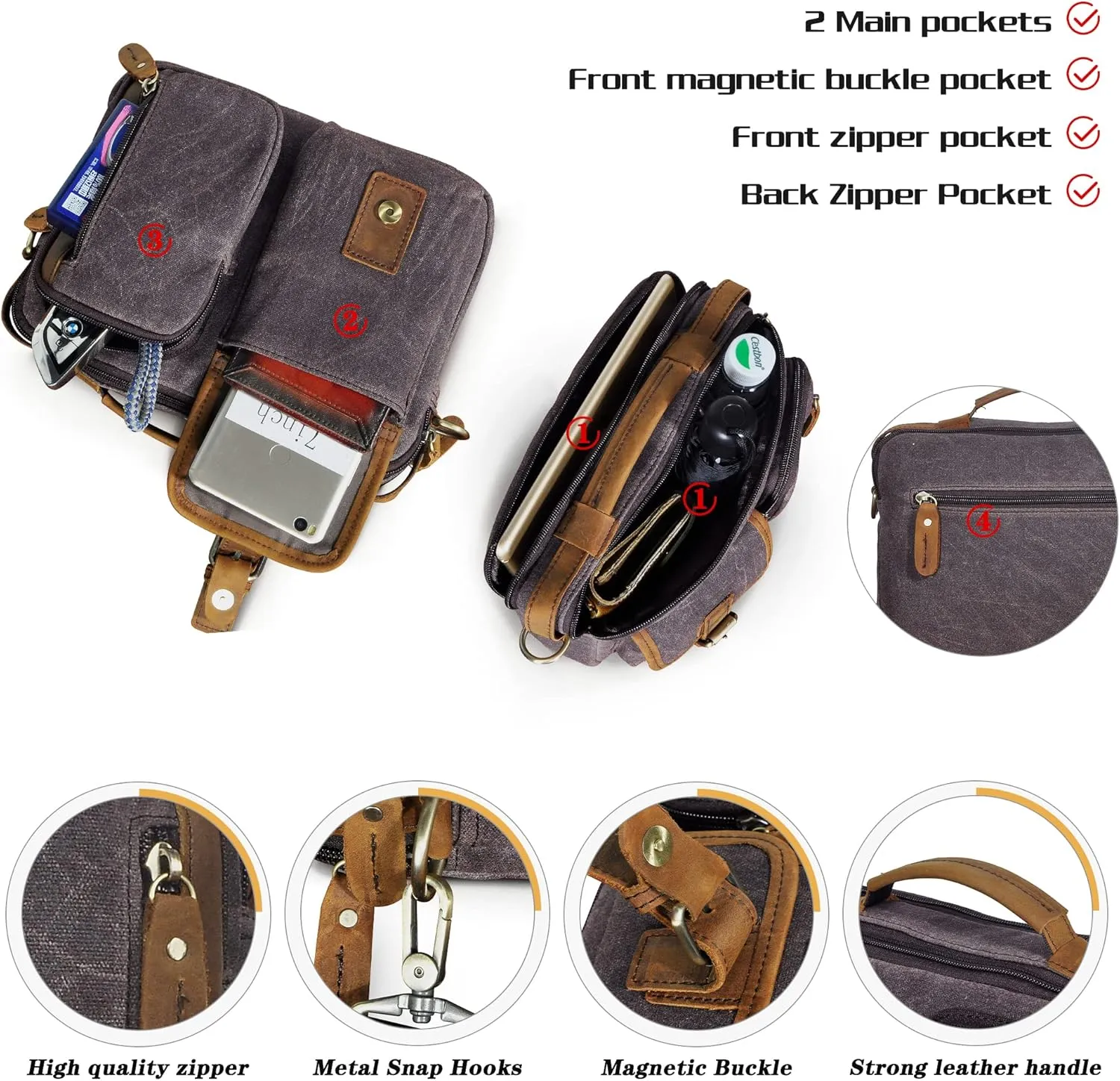 Water Resistant Canvas   Genuine Leather Travel Tote Messenger Cross-body One Shoulder Bag For Men FB202