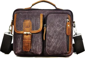 Water Resistant Canvas   Genuine Leather Travel Tote Messenger Cross-body One Shoulder Bag For Men FB202