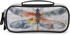 Watercolor Dragonfly Rustic Wood Style Vintage Insect Pencil Case Portable Makeup Bag Pencil Pouch Travel Makeup Case Organizer for Women Men