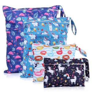 Waterproof and Reusable Wet Bag Diaper Stroller Water Resistant Swimsuit Travel Toiletries Yoga Gym Washable Carrier Small Medium Large Flamingo 4 Pack