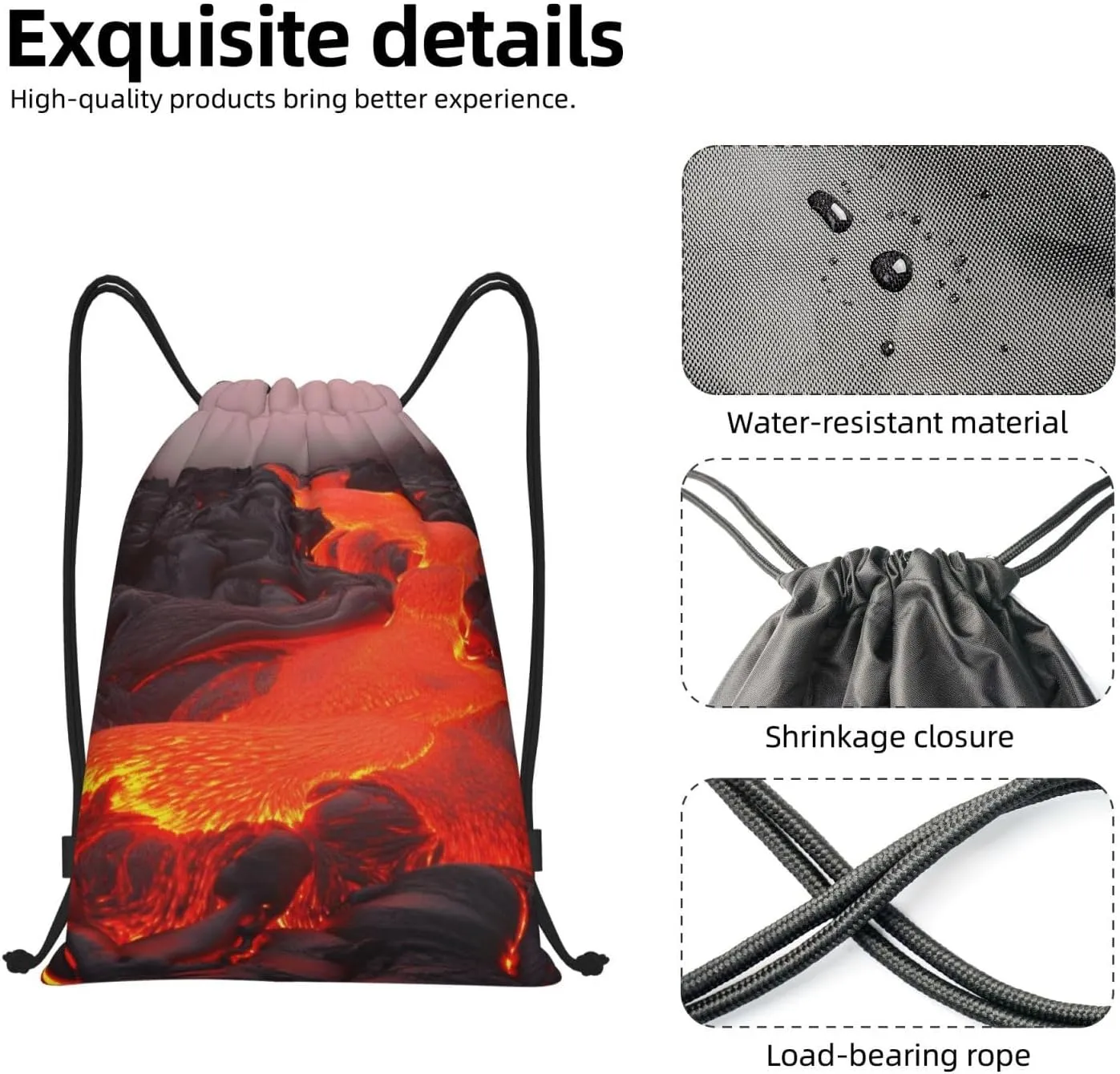 Waterproof Drawstring Gym Bag for Men Red Lava Drawstring Backpack for Women Cinch Sack Sports Sackpack Small