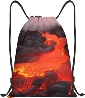 Waterproof Drawstring Gym Bag for Men Red Lava Drawstring Backpack for Women Cinch Sack Sports Sackpack Small