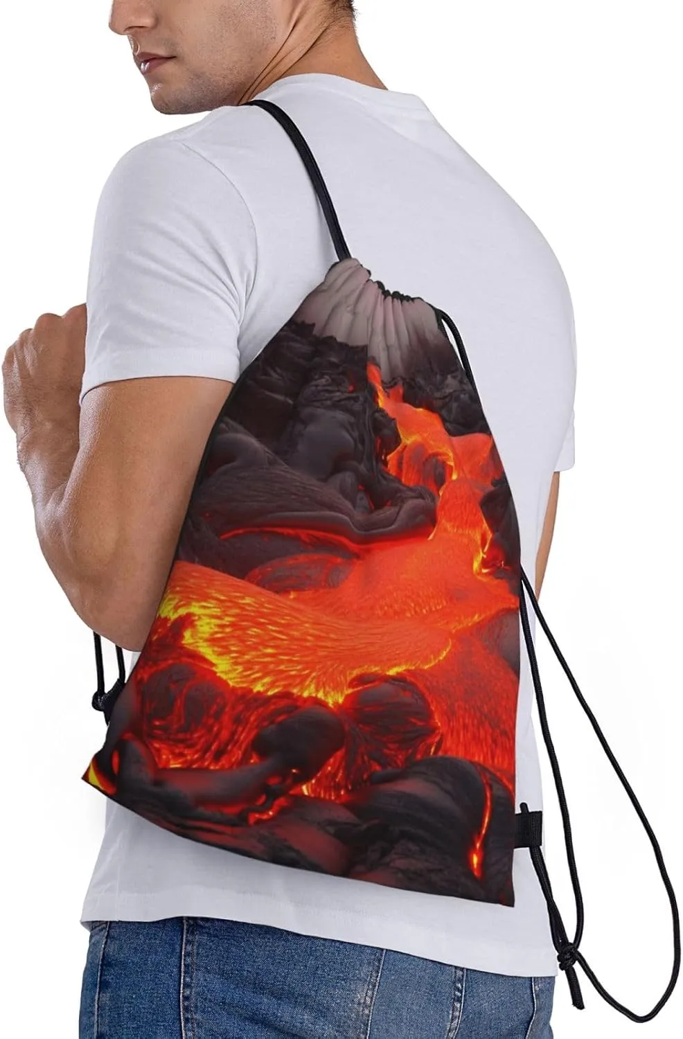 Waterproof Drawstring Gym Bag for Men Red Lava Drawstring Backpack for Women Cinch Sack Sports Sackpack Small