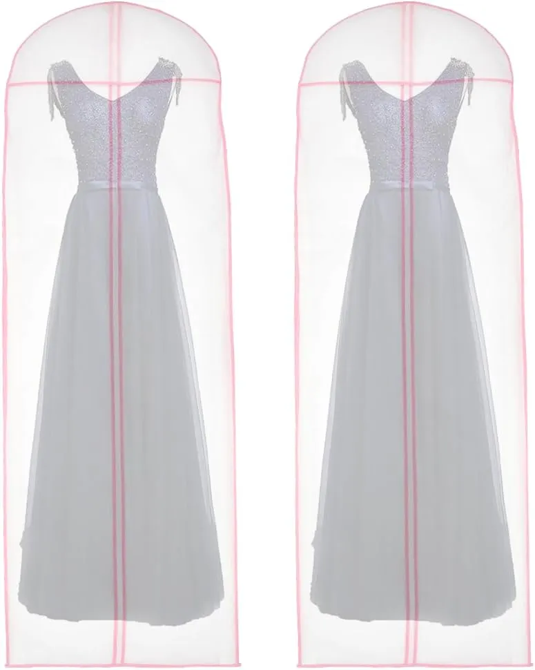 Wedding Dress Garment Bag - 71" Garment Bags for Travel & Hanging Clothes or Storage Preservation - Wedding Dress Bag for Gowns Long with 20" Gusset for Puffy Bridal Gowns Cover(Pink-2 pcs)