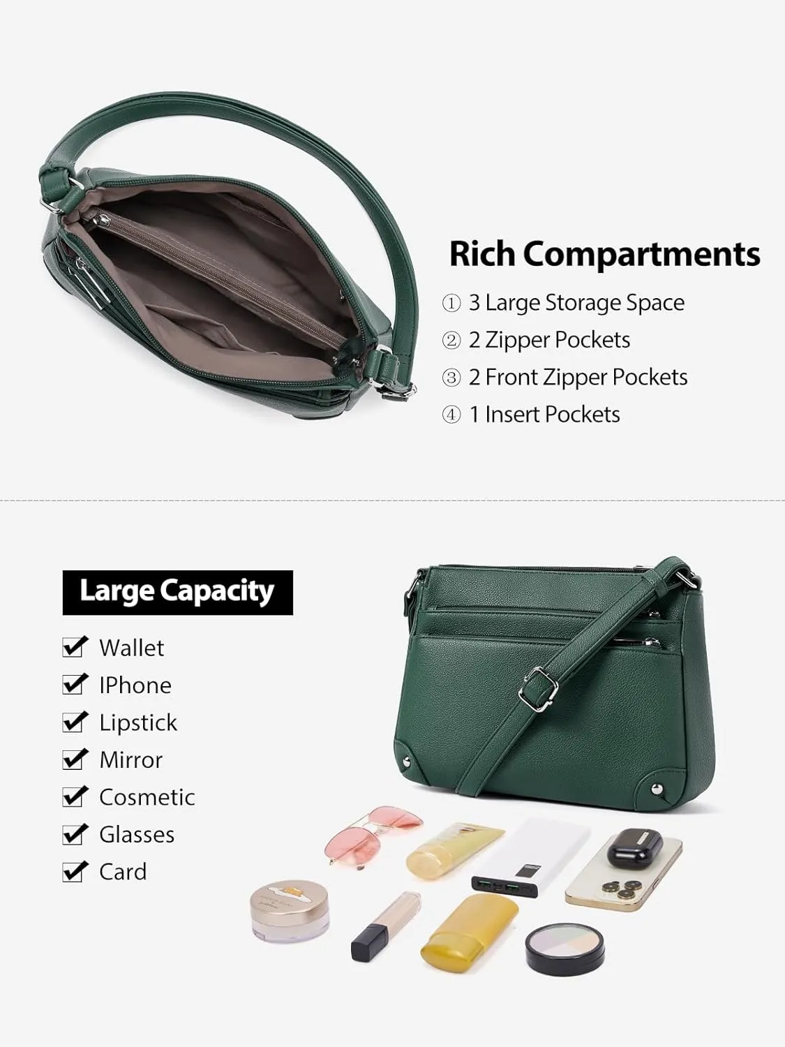 WESTBRONCO Crossbody Bags for Women, Medium Size Shoulder Handbags, Satchel Purse with Multi Zipper Pocket