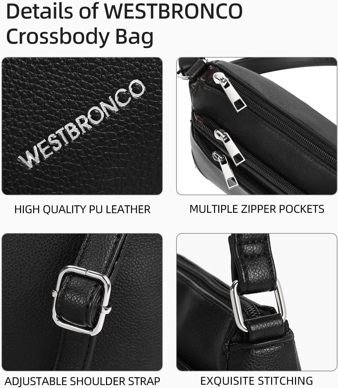 WESTBRONCO Crossbody Bags for Women, Medium Size Shoulder Handbags, Satchel Purse with Multi Zipper Pocket