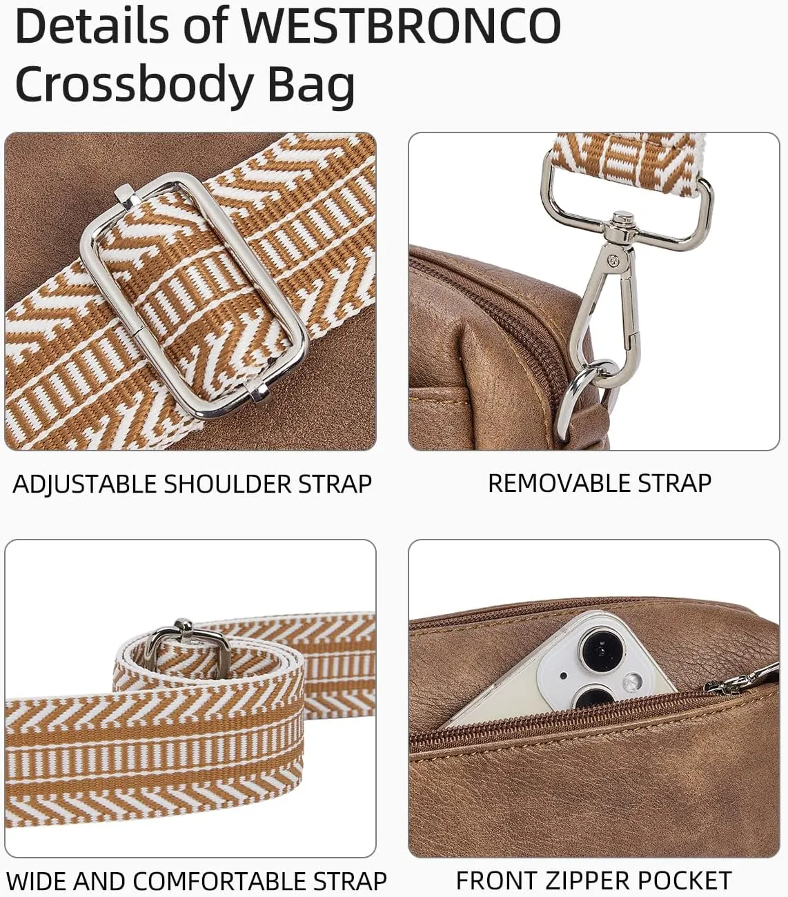 WESTBRONCO Small Crossbody Bags for Women, Shoulder Handbags, Satchel Purse with Adjustable Strap