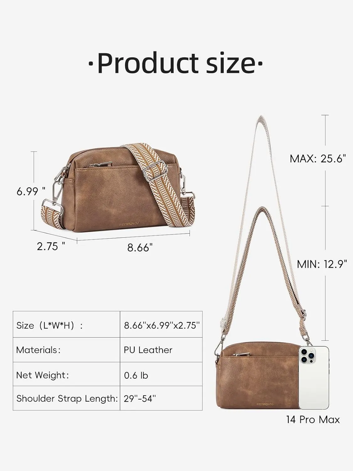 WESTBRONCO Small Crossbody Bags for Women, Shoulder Handbags, Satchel Purse with Adjustable Strap