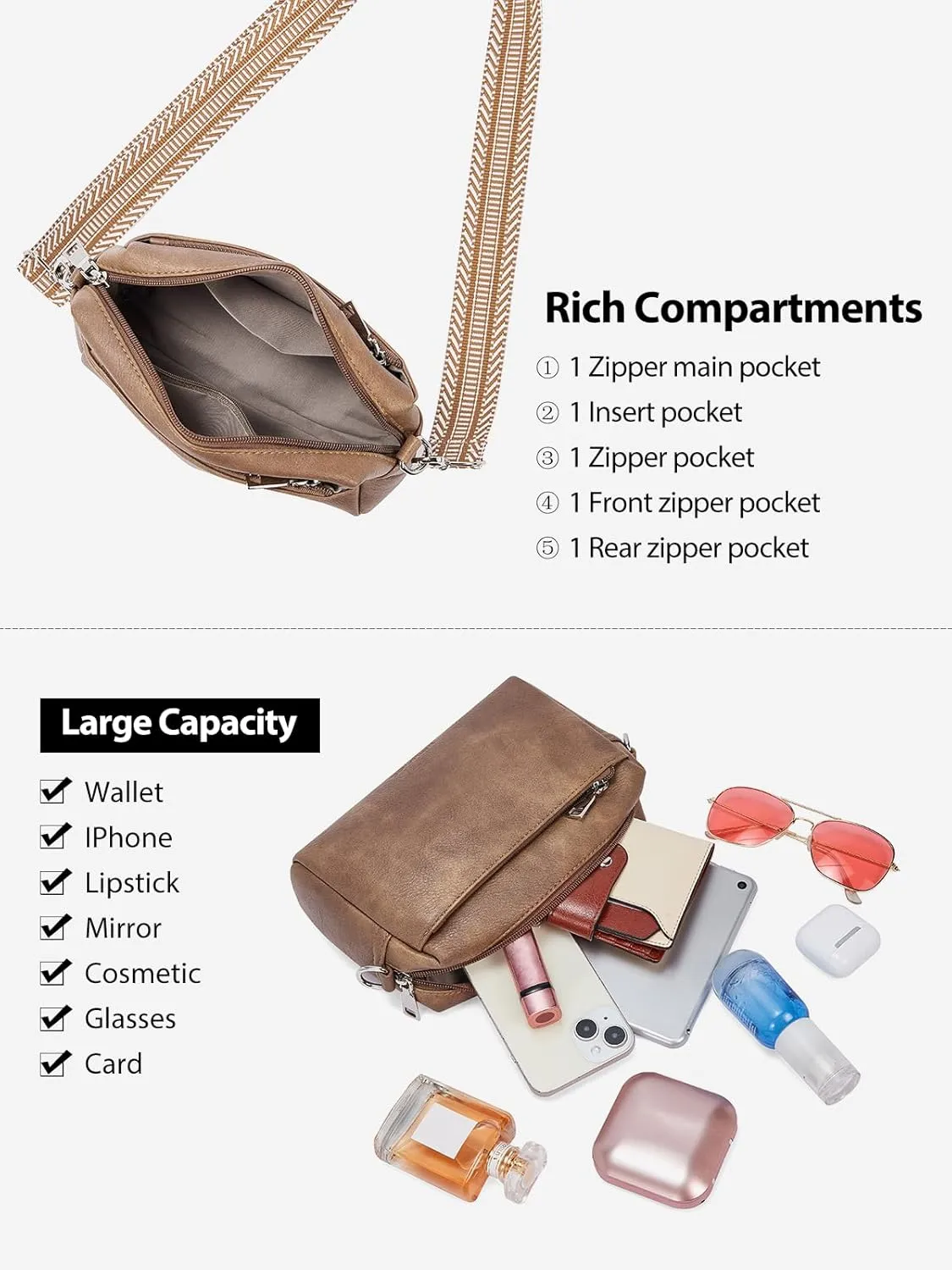 WESTBRONCO Small Crossbody Bags for Women, Shoulder Handbags, Satchel Purse with Adjustable Strap