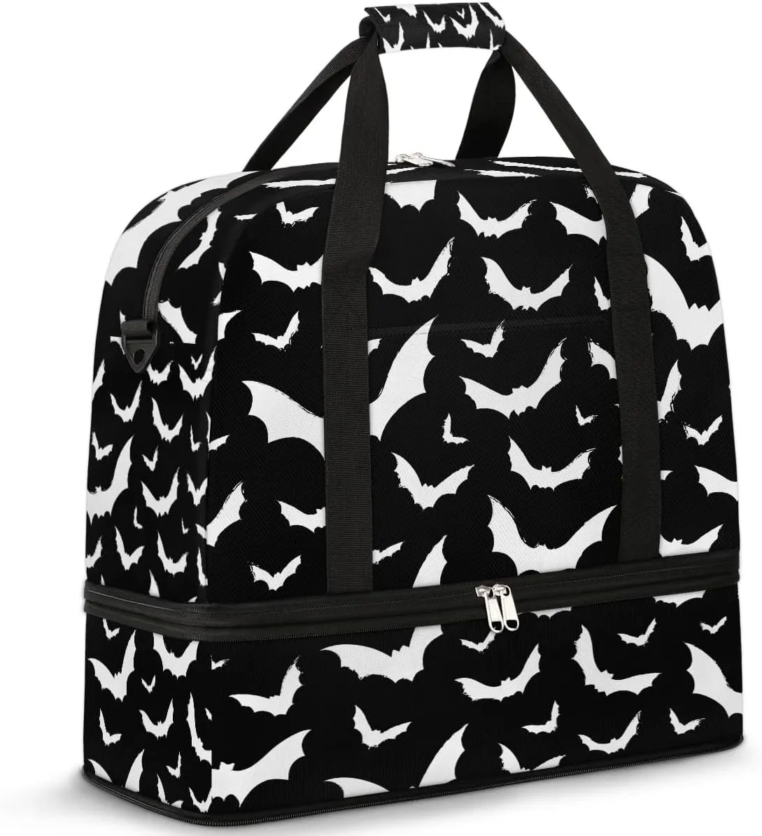 White Bat Folding Duffle Bag for Travel, Weekender Bag with Shoe Compartment, Foldie Travel Tote Bag for Women Men