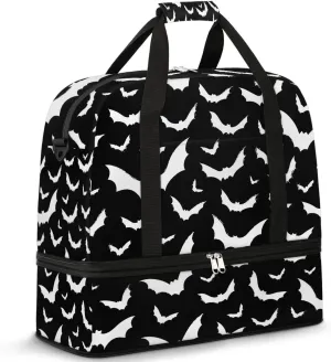 White Bat Folding Duffle Bag for Travel, Weekender Bag with Shoe Compartment, Foldie Travel Tote Bag for Women Men