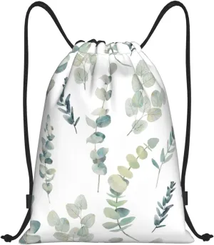 White Natural Greenery Twig Print Drawstring Bags,Gym Sport Sack Drawstring Bag Suitable for sport Swimming Travel.