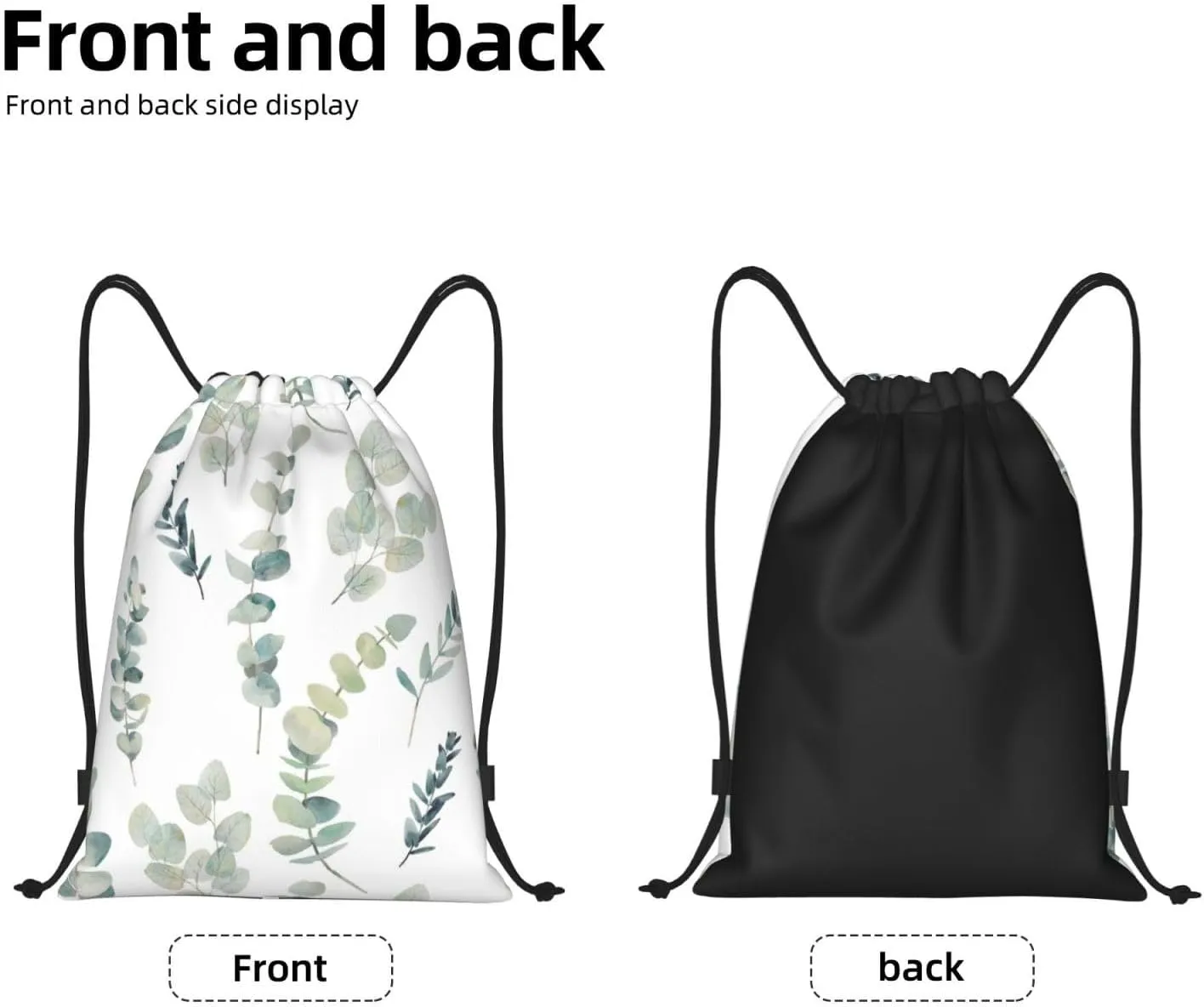 White Natural Greenery Twig Print Drawstring Bags,Gym Sport Sack Drawstring Bag Suitable for sport Swimming Travel.