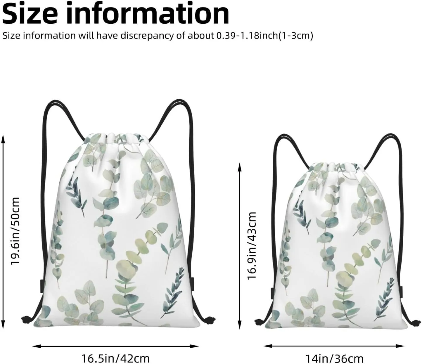 White Natural Greenery Twig Print Drawstring Bags,Gym Sport Sack Drawstring Bag Suitable for sport Swimming Travel.