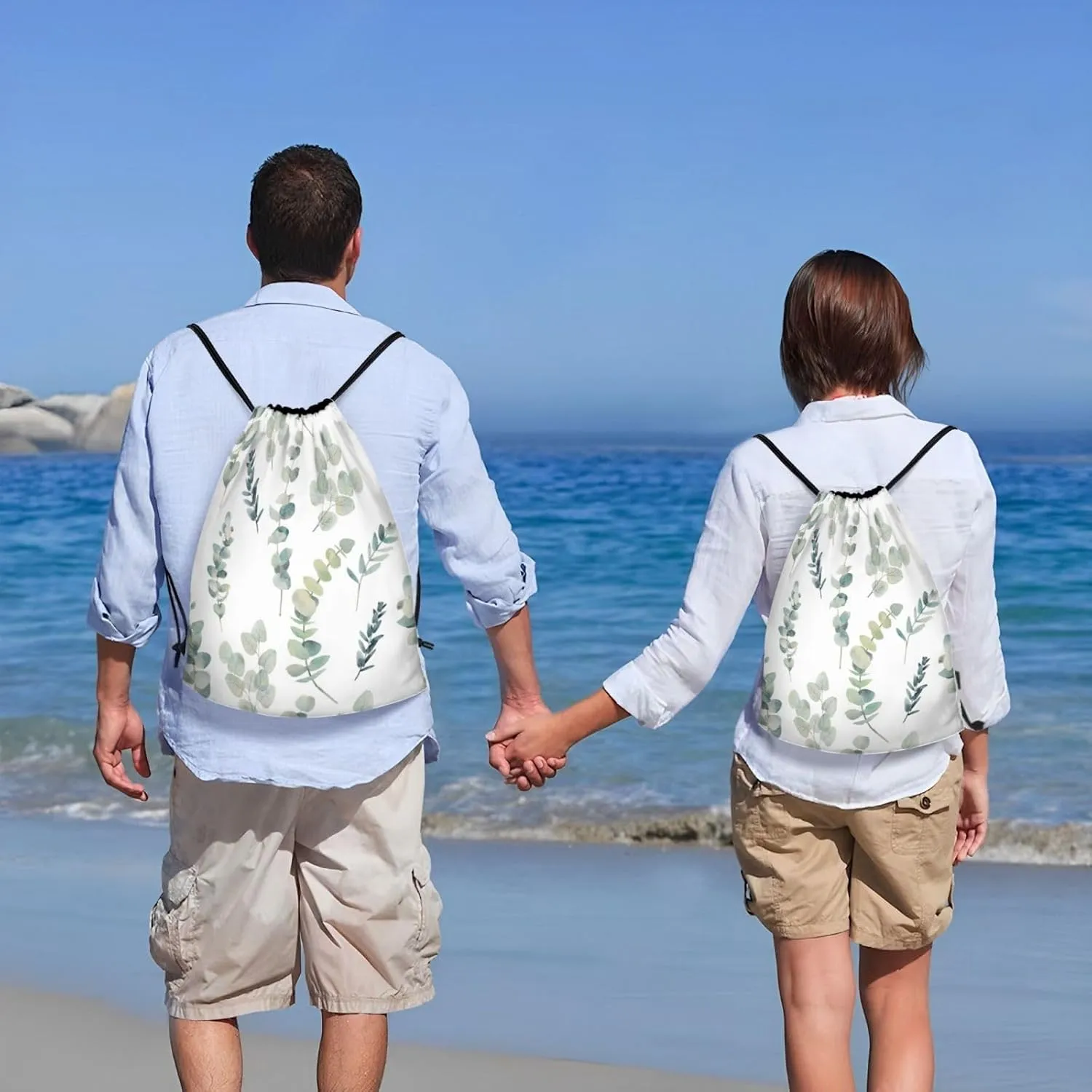 White Natural Greenery Twig Print Drawstring Bags,Gym Sport Sack Drawstring Bag Suitable for sport Swimming Travel.
