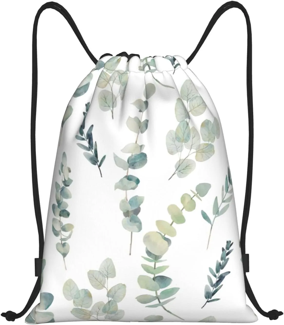 White Natural Greenery Twig Print Drawstring Bags,Gym Sport Sack Drawstring Bag Suitable for sport Swimming Travel.