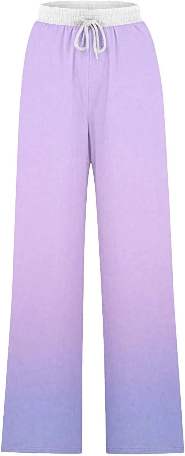 Wide Leg Flare Pants Women High Waisted Drawstring Sweatpants Elastic Casual Baggy Lounge Pants with Pockets