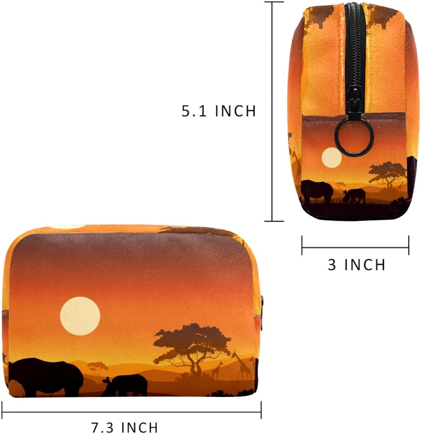 Wild African Rhino Sunset Safari Animals Small Makeup Bags for Women Teen Girls, Makeup Storage Bag with Zipper Accessories Organizer Bag for Travelling
