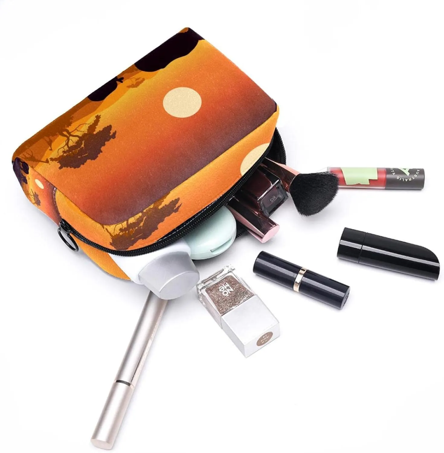 Wild African Rhino Sunset Safari Animals Small Makeup Bags for Women Teen Girls, Makeup Storage Bag with Zipper Accessories Organizer Bag for Travelling