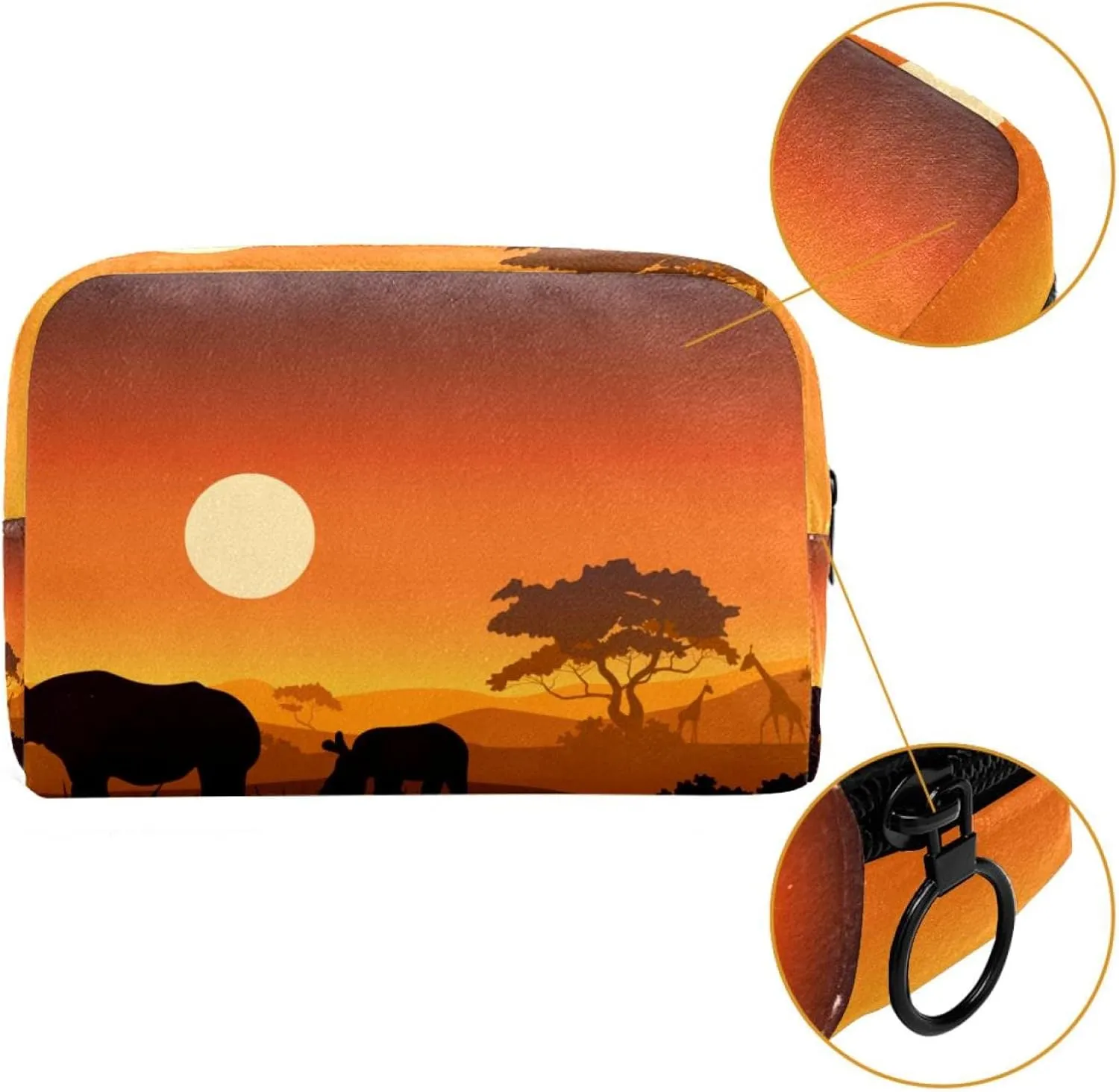 Wild African Rhino Sunset Safari Animals Small Makeup Bags for Women Teen Girls, Makeup Storage Bag with Zipper Accessories Organizer Bag for Travelling