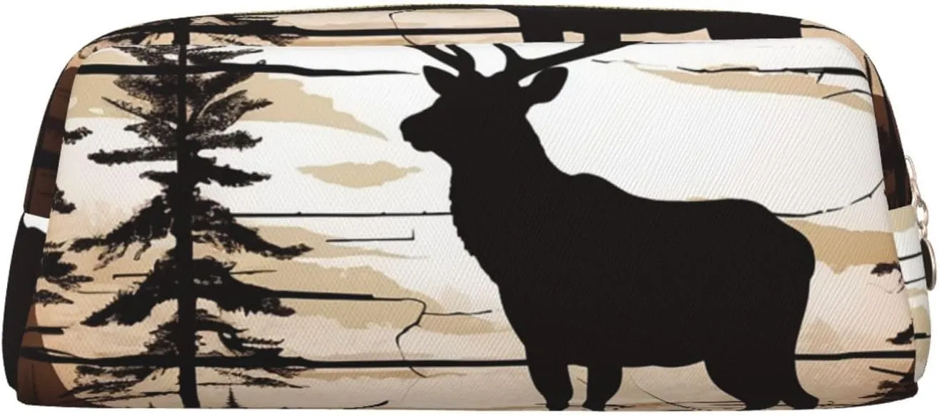 Wild Elk silhouette Makeup Bag for Women Men Travel Toiletry Bag Aesthetic Purse Pouch Large Pencil Case