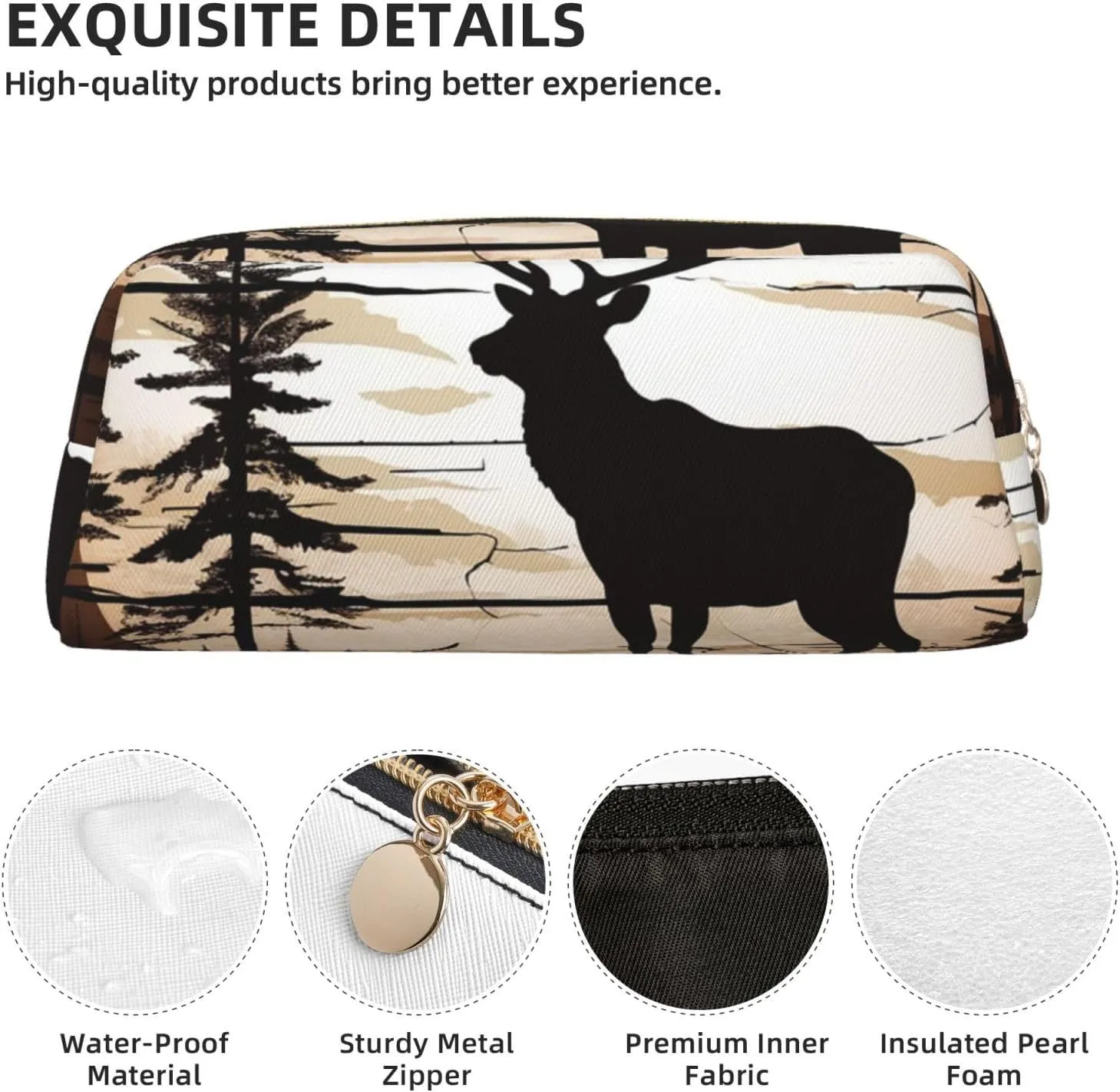 Wild Elk silhouette Makeup Bag for Women Men Travel Toiletry Bag Aesthetic Purse Pouch Large Pencil Case