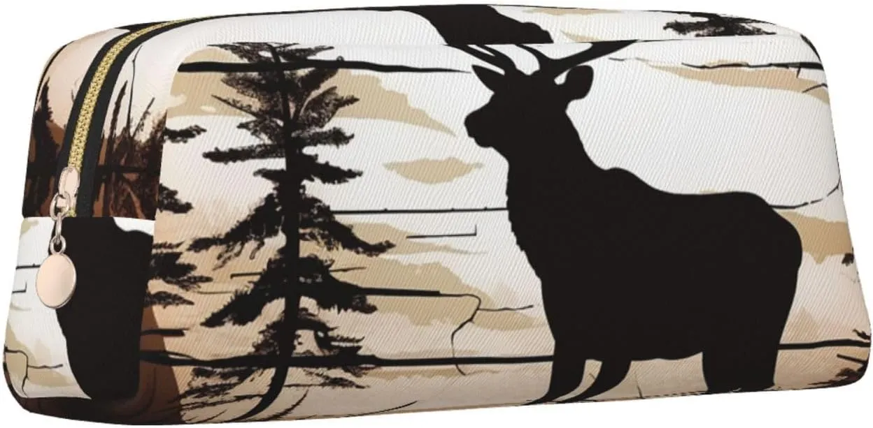 Wild Elk silhouette Makeup Bag for Women Men Travel Toiletry Bag Aesthetic Purse Pouch Large Pencil Case