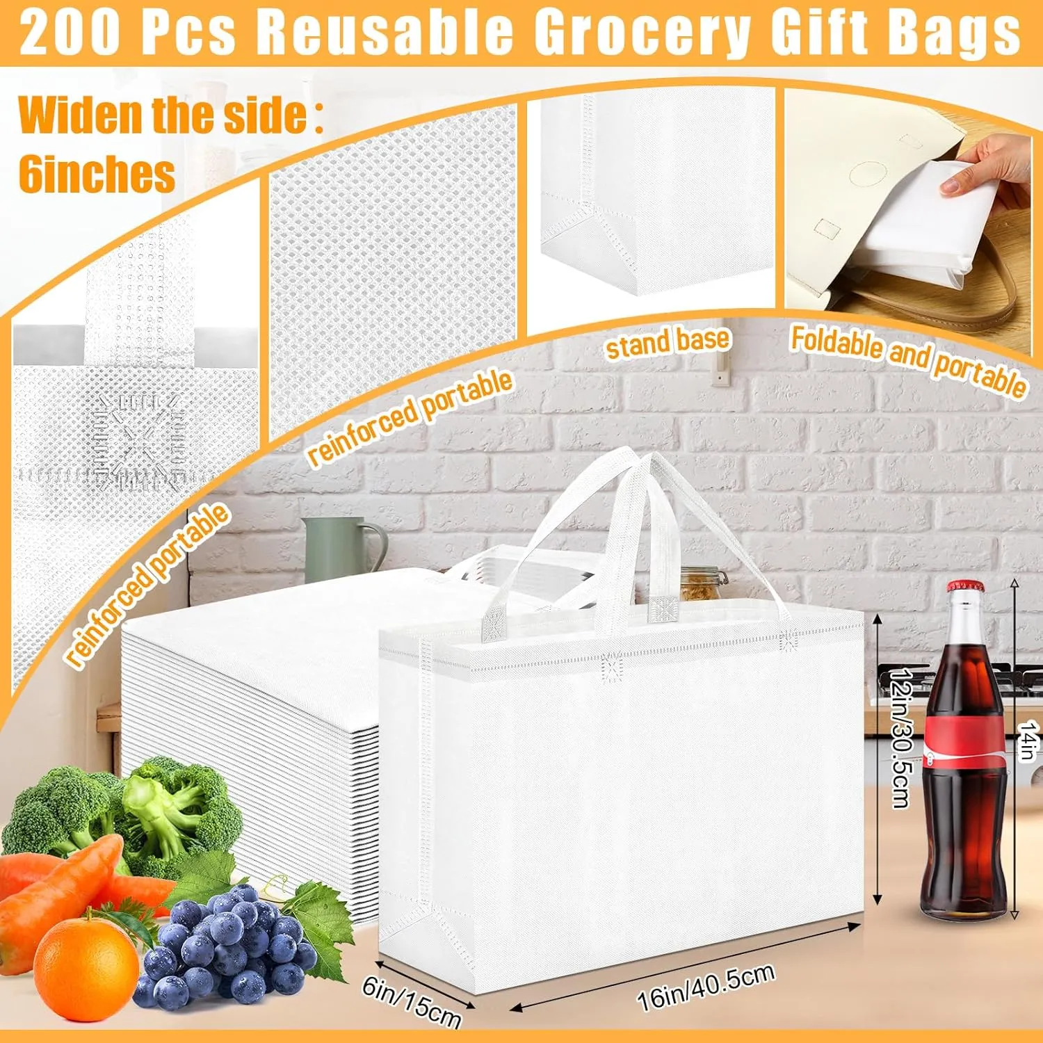 Windyun 50 Pieces Reusable Tote Bags Bulk Non Woven Grocery Tote with Handles Reusable Shopping Bags for Party