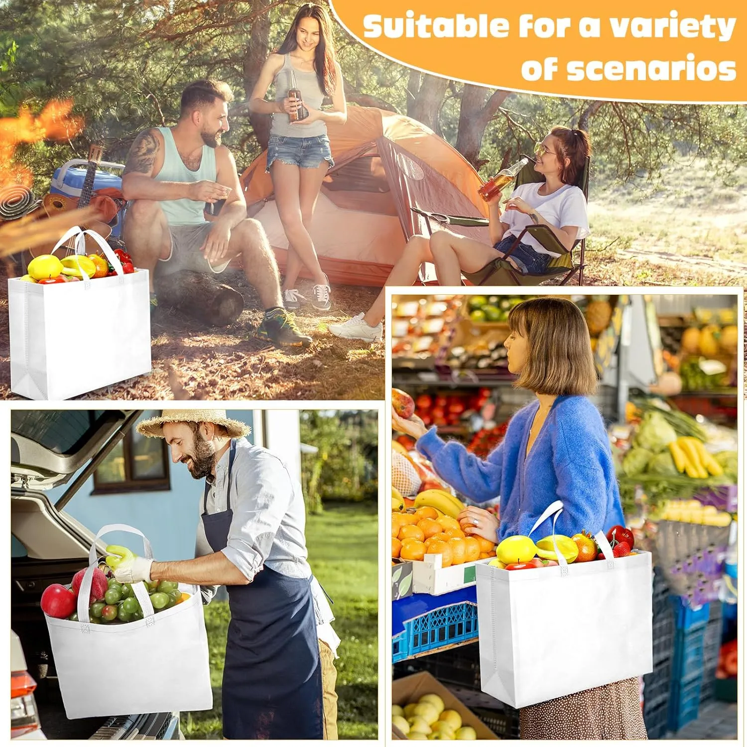 Windyun 50 Pieces Reusable Tote Bags Bulk Non Woven Grocery Tote with Handles Reusable Shopping Bags for Party