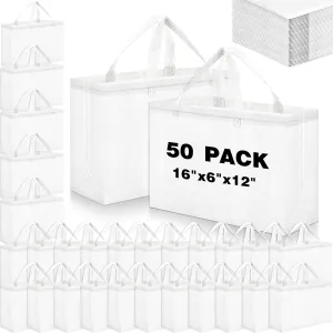 Windyun 50 Pieces Reusable Tote Bags Bulk Non Woven Grocery Tote with Handles Reusable Shopping Bags for Party