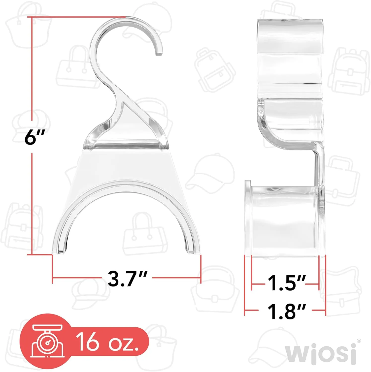Wiosi Premium Clear Purse Hanger Closet Set of 3 - Durable Acrylic Organizers and Storage Bag Hanger for Luxury Closet - Purse Hanger Holder for Handbags, Premium Backpack Purse Hooks