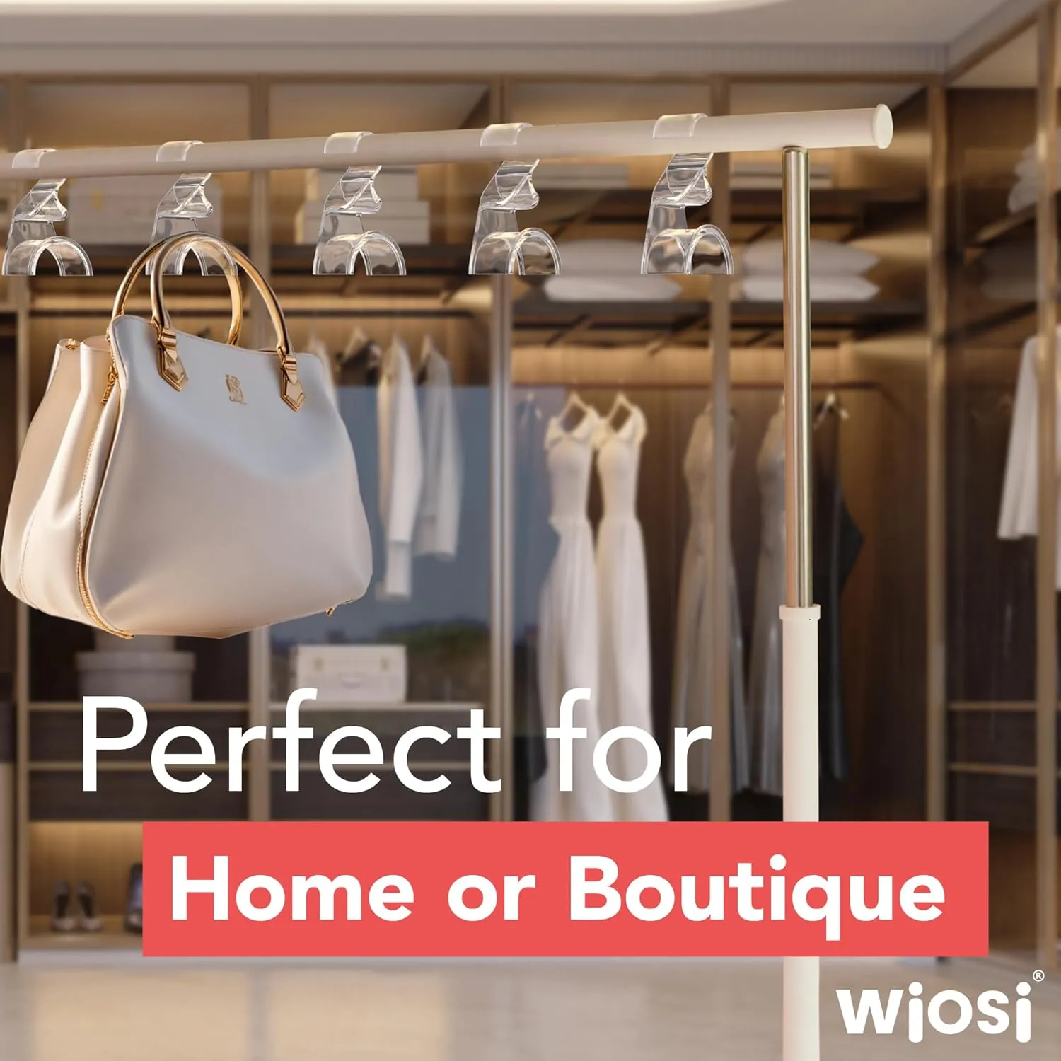 Wiosi Premium Clear Purse Hanger Closet Set of 3 - Durable Acrylic Organizers and Storage Bag Hanger for Luxury Closet - Purse Hanger Holder for Handbags, Premium Backpack Purse Hooks